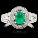 14K White Gold 0.80ct Emerald & 0.80ct Diamond Rin