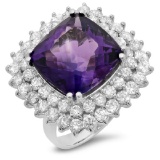 14K Gold 12.00ct Amethyst & 2.80ct Diamond Ring