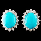 14K Gold 5.48ct Turquoise & 1.30ctw Diamond Earrin