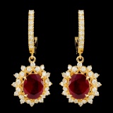 14K Gold 5.46ct Ruby & 1.74ctw Diamond Earrings