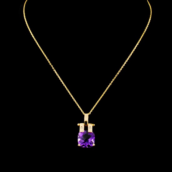 14K Gold 2.43ct Amethyst & 0.03ctw Diamond Pendant