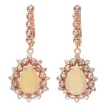 14K Gold 4.50ct Opal & 1.50ct Diamond Earrings