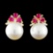 18K Gold 12.50MM Pearl & 0.35ctw Diamond Earrings