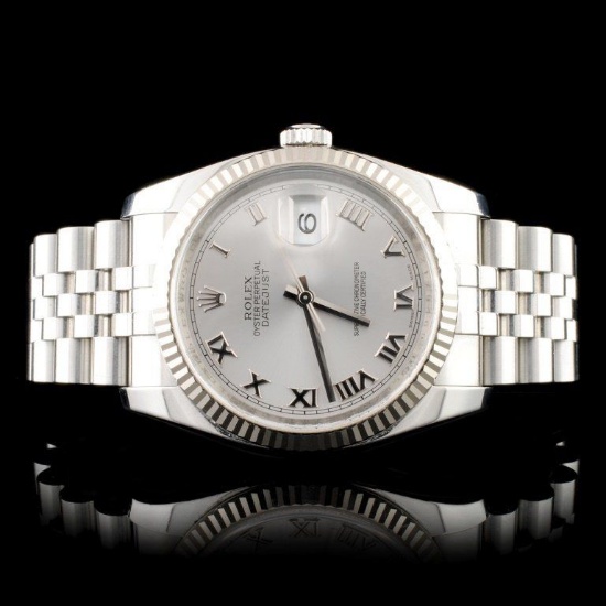 Rolex 18K & SS DateJust 116234 Rodium Roman Super