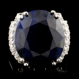 14K Gold 22.00ct Sapphire & 0.65ctw Diamond Ring