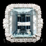 18K Gold 12.49ct Aquamarine & 1.42ctw Diamond Ring