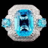 14K White Gold 8.34ct Topaz & 1.25ct Diamond Ring