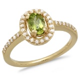 14K Gold 1.00ct Peridot & 0.25ct Diamond Ring