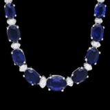 14k Gold 30.00ct Sapphire & 1.00ct Diamond Neckla