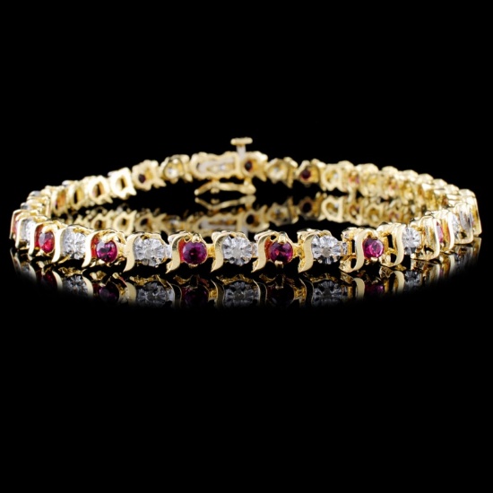 14K Yellow Gold 1.80ct Ruby & 0.25ct Diamond Brace