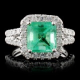 18K White Gold 2.50ct Emerald & 1.03ct Diamond Rin