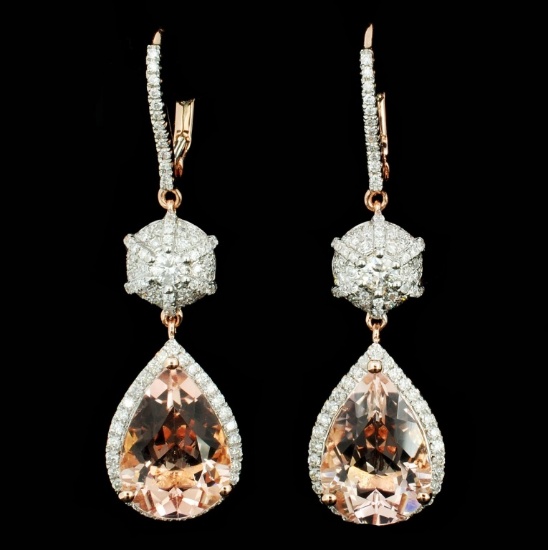 14K Gold 7.51ct Morganite & 0.94ct Diamond Earring