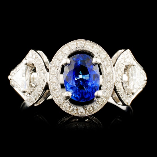 18K Gold 0.88ct Sapphire & 0.44ctw Diamond Ring