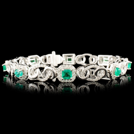 14K Gold 2.18ct Emerald & 1.50ctw Diamond Bracelet