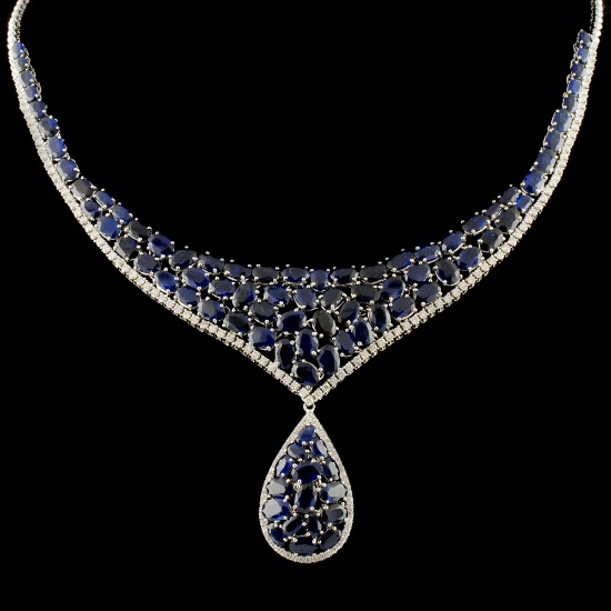 18K Gold 43.98ct Sapphire & 2.53ctw Diamond Neckla