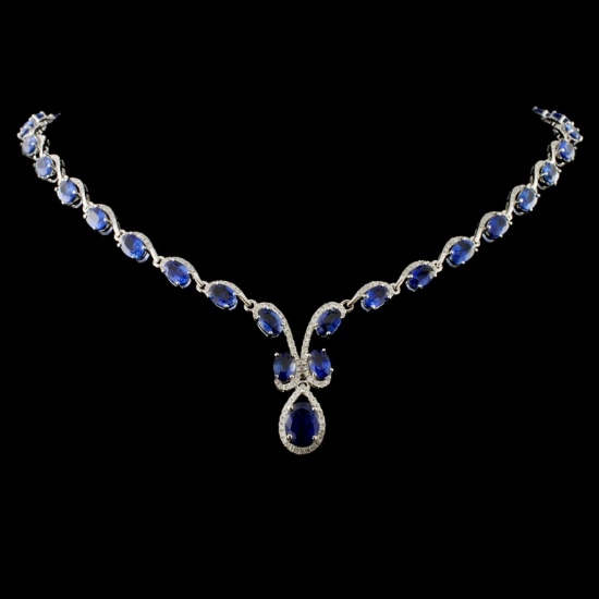 14K White Gold 25.15ct Sapphire & 2.07ct Diamond N