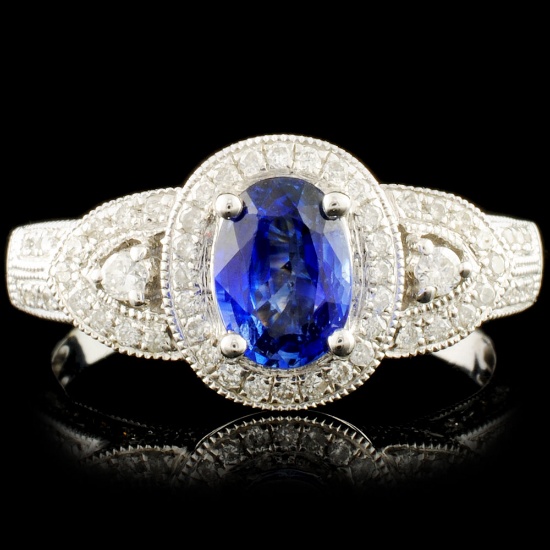 18K Gold 0.93ct Sapphire & 0.48ctw Diamond Ring