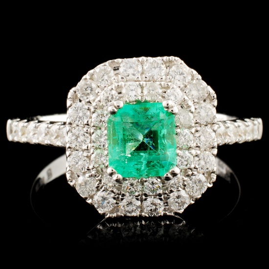 18K Gold 0.62ct Emerald & 0.79ctw Diamond Ring