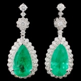 18K Gold 10.06ctw Emerald & 2.34ctw Diamond Earrin