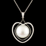 18K Gold 12.50MM Pearl & 0.49ctw Diamond Pendant