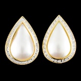 14K Gold 13.00MM Pearl & 0.18ctw Diamond Earrings