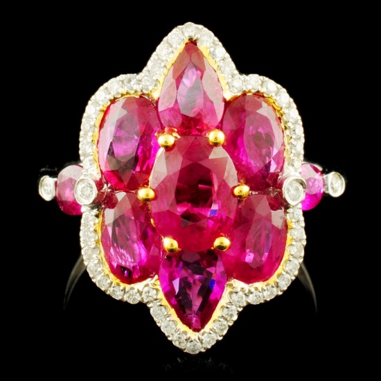 18K Gold 4.50ct Ruby & 0.18ctw Diamond Ring