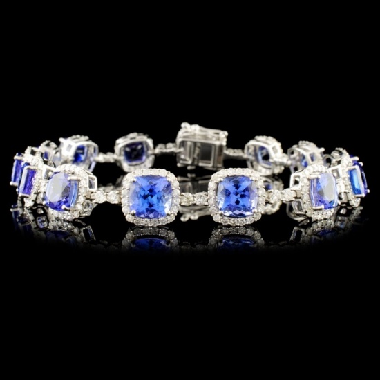14K Gold 14.84ctw Tanzanite & 2.87ctw Diamond Brac