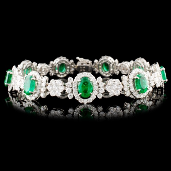 18K Gold 15.04ct Emerald & 7.29ctw Diamond Bracele