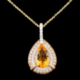 14K Gold 3.93ct Citrine & 1.63ctw Fancy Color Diam