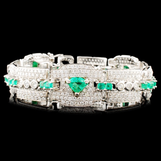 18K Gold 4.77ct Emerald & 7.70ctw Diamond Bracelet