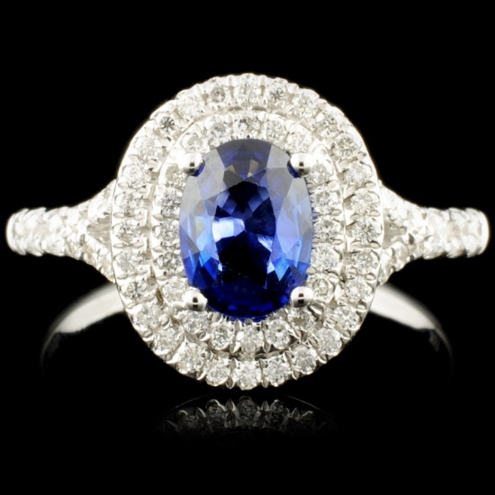 18K Gold 0.80ct Sapphire & 0.48ctw Diamond Ring