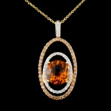 14K Gold 5.58ct Citrine & 1.39ctw Diamond Pendant