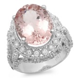 14K Gold 10.00ct Morganite & 1.50ct Diamond Ring