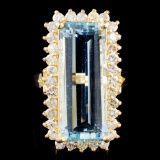 14K Gold 11.79ct Aquamarine & 1.32ctw Diamond Ring