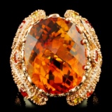 14K Gold 22.80ct Citrine & 1.22ctw Diamond Ring