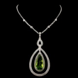 14K White Gold 9.29ct Peridot & 1.95ct Diamond Nec