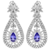 14K Gold 6.00ct Tanzanite & 7.20ct Diamond Earring