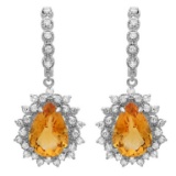 14K Gold 9.50ct Citrine & 1.50ct Diamond Earrings