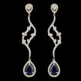 14K Gold 2.52ct Sapphire & 1.10ctw Diamond Earring