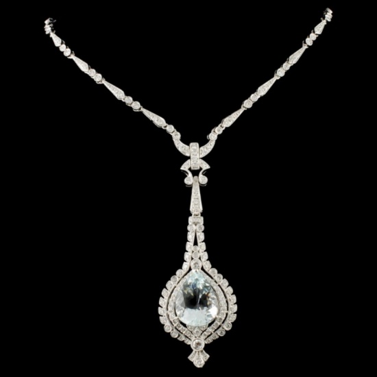 14K Gold 9.98ct Aquamarine & 2.89ctw Diamond Neckl