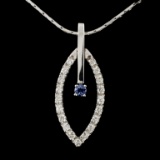 14K Gold 0.17ct Sapphire & 0.50ctw Diamond Pendant