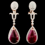 14K Gold 13.31ctw Ruby & 2.23ctw Diamond Earrings