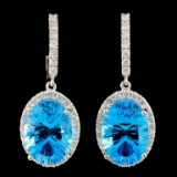 14K Gold 14.00ct Topaz & 1.10ctw Diamond Earrings