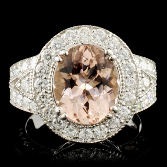 14K Gold 5.00ct Morganite & 1.40ctw Diamond Ring