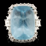 18K Gold 13.25ct Aquamarine & 1.51ctw Diamond Ring