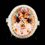 14K Gold 13.63ct Morganite & 1.55ctw Diamond Ring