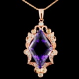 14K Gold 16.61ct Amethyst & 1.00ctw Diamond Pendan