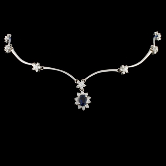 14K Gold 2.43ct Sapphire & 2.57ct Diamond Necklace