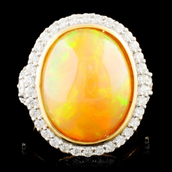 18K Gold 7.87ct Opal & 1.02ctw Diamond Ring