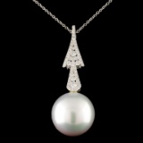 18K Gold 15.00mm Pearl & 0.39ctw Diamond Pendant